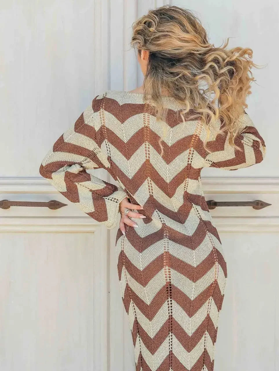 WOMEN'S STRIPED KNIT MAXI DRESS LACE-UP