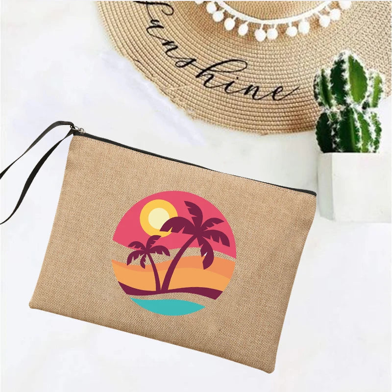 LINEN TRAVEL CLUTCH WITH ZIPPER