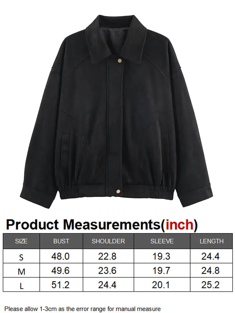 WOMEN'S FAUX SUEDE LOOSE BOMBER JACKET WITH ZIPPER
