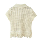 KNIT TASSEL HOLLOW-OUT SHIRT & MINI SKIRT SET SOLELII