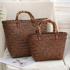 WOVEN BAMBOO-HANDLE CROCHET TOTE SOLELII