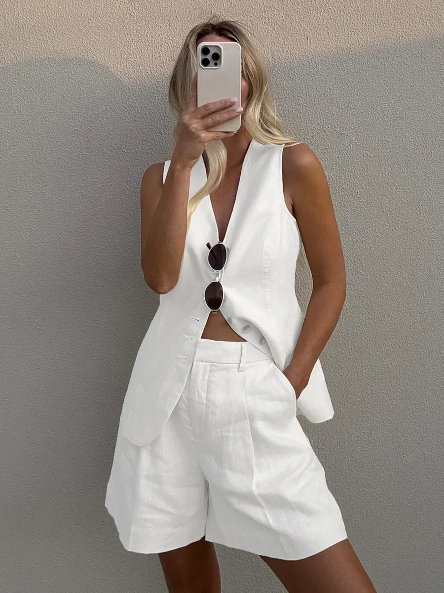 WOLFEEL CASUAL COTTON AND LINEN SET - VEST AND SHORTS