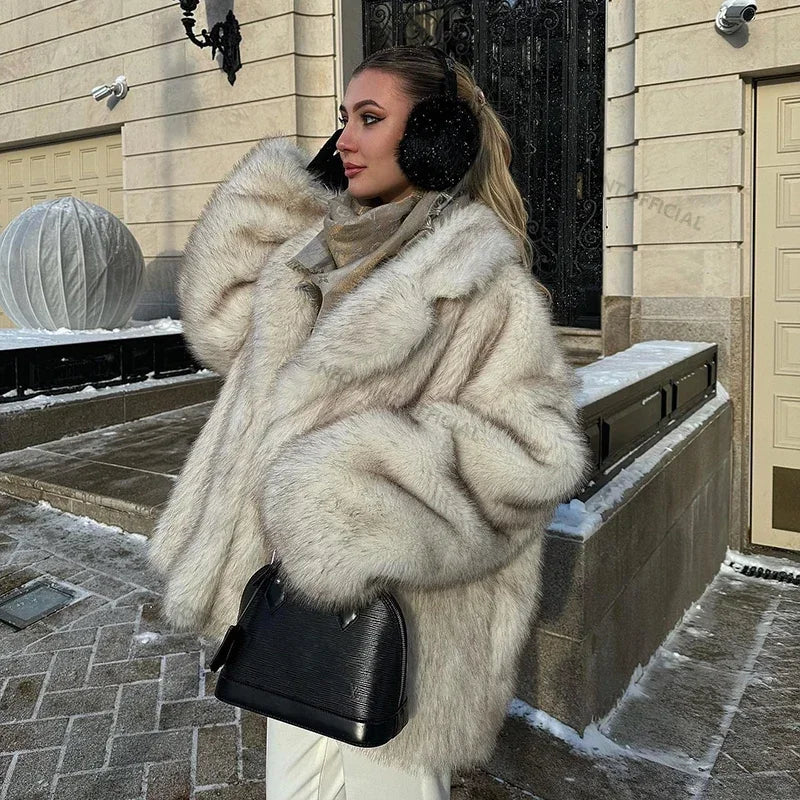 LONG GRADIENT FAUX FUR COAT