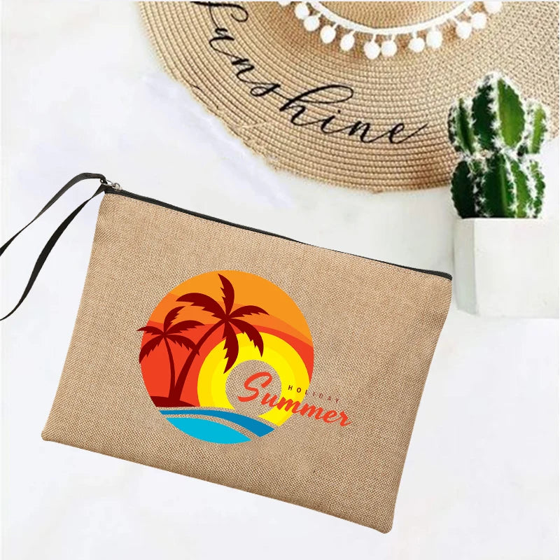 LINEN TRAVEL CLUTCH WITH ZIPPER