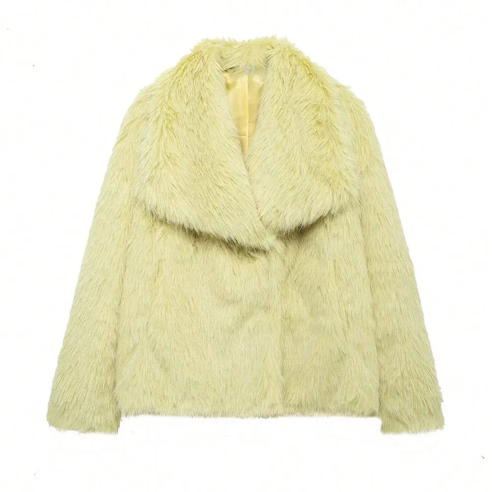 FAUX FUR COAT WITH LAPEL COLLAR