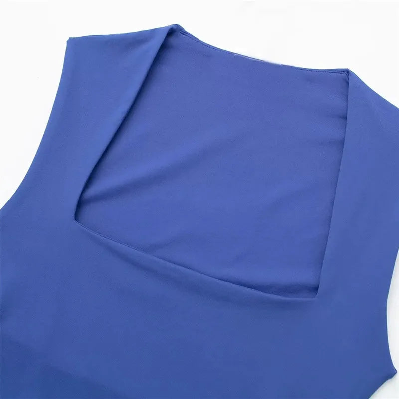 BLACK SLEEVELESS BODYSUIT WITH SQUARE NECKLINE  WIDE STRAPS BODYCON