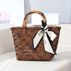 WOVEN BAMBOO-HANDLE CROCHET TOTE SOLELII