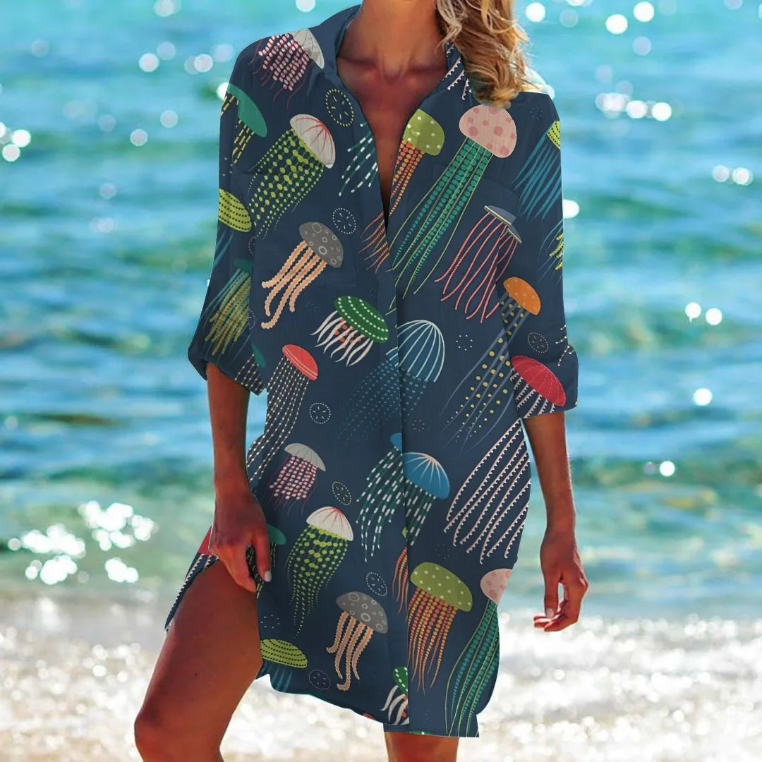 MARINE THEMED LOOSE LONG BLOUSE