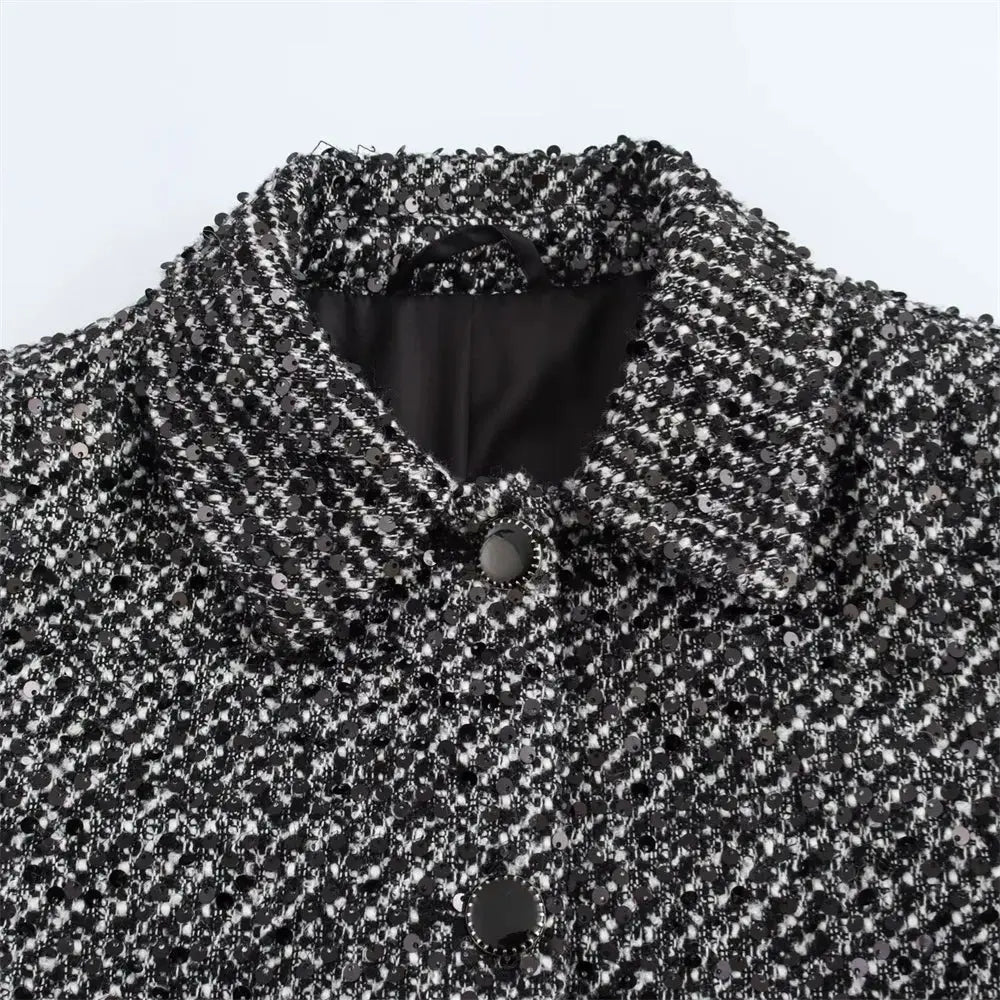 WOMEN’S TEXTURED SHORT JACKET WITH PEARL DETAILS SOLELII