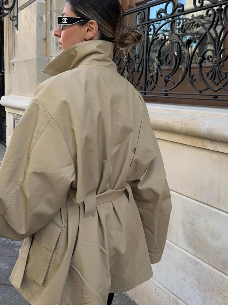 KHAKI TRENCH COAT WITH BELT