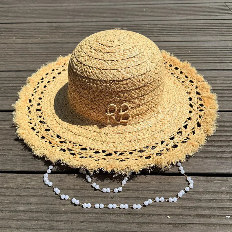 PANAMA HAT WITH PEARLS WIDE BRIM ANTI-UV
