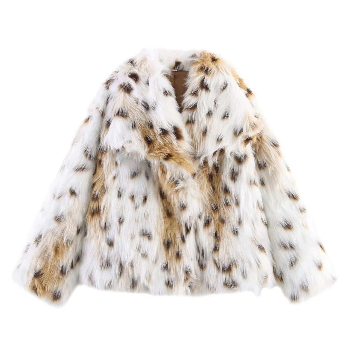 FAUX FUR COAT WITH LAPEL COLLAR