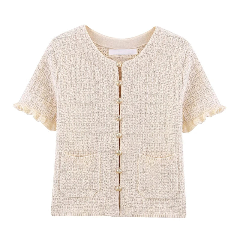 EUROPEAN AND AMERICAN STYLE KNIT CARDIGAN WITH POCKETS