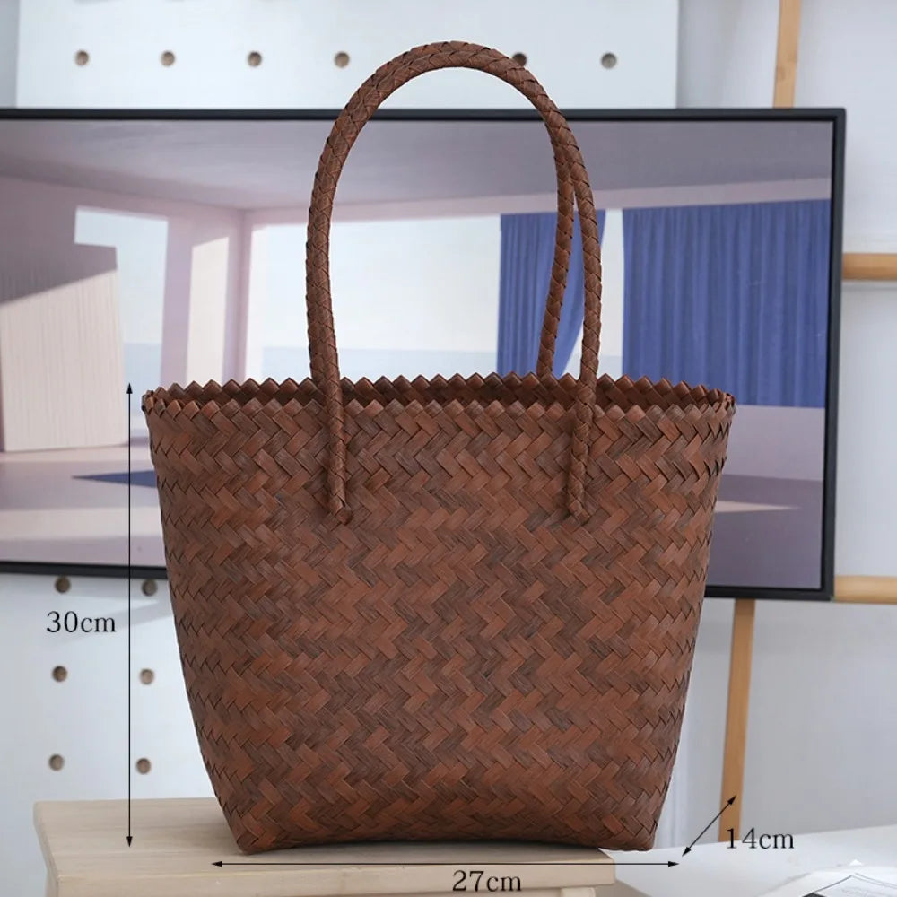 WOVEN BAMBOO-HANDLE CROCHET TOTE