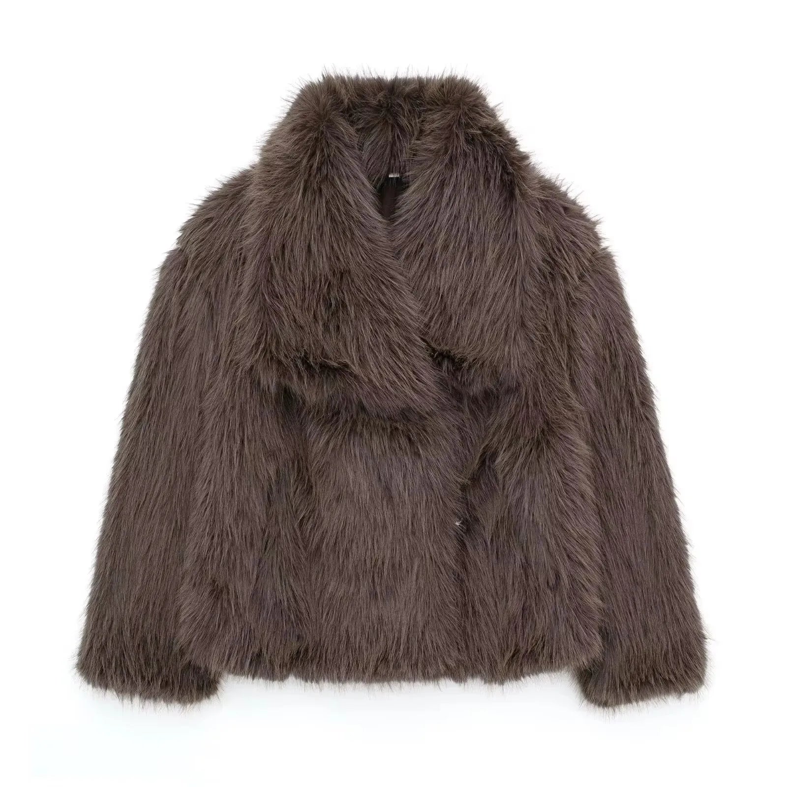 FAUX FUR COAT WITH LAPEL COLLAR