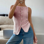 WOMEN'S STRIPED BUTTON DOWN SLEEVELESS CARDIGAN SOLELII