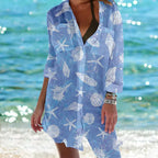 OCEAN PRINT LONG SLEEVE BLOUSE SOLELII