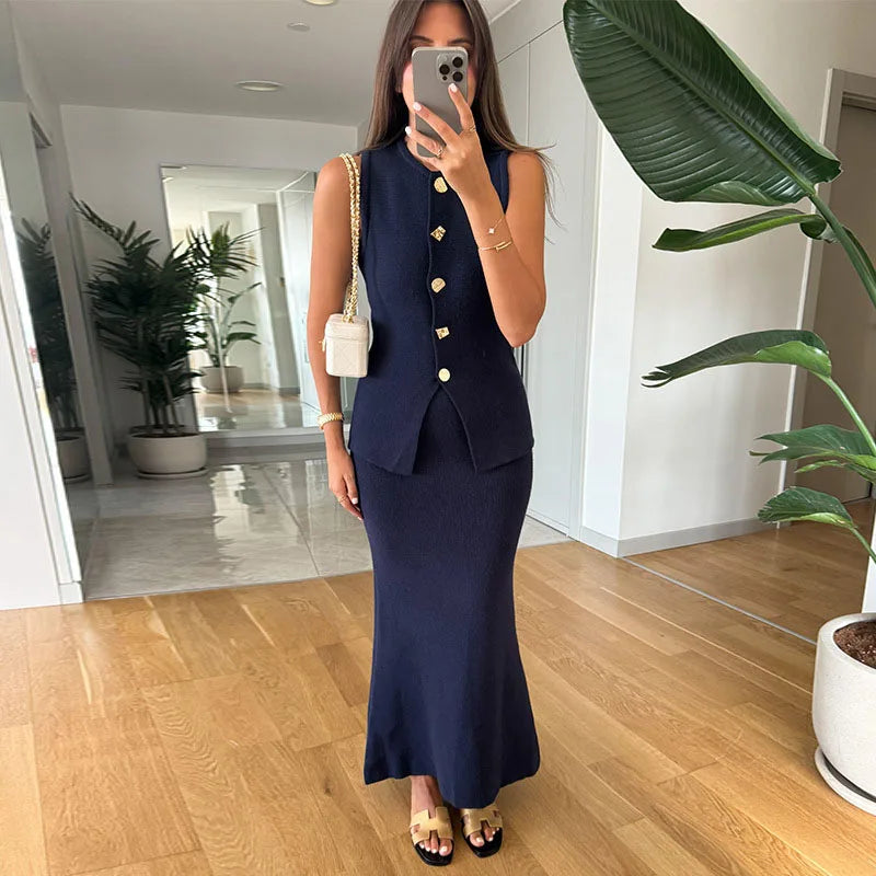 KNIT WAISTCOAT & MIDI SKIRT SET