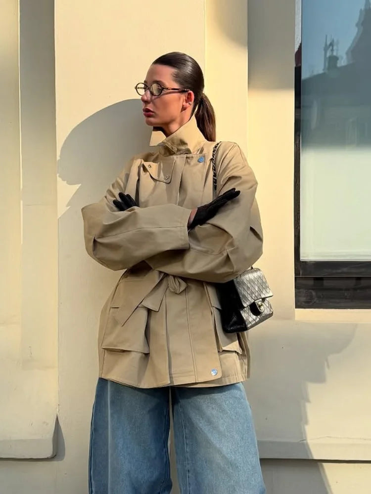 KHAKI TRENCH COAT WITH BELT
