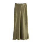 WOMEN’S HIGH WAIST SATIN MIDI SKIRT SOLELII