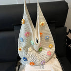 BOHEMIAN KNIT STRAW ZIPPER TOTE SOLELII