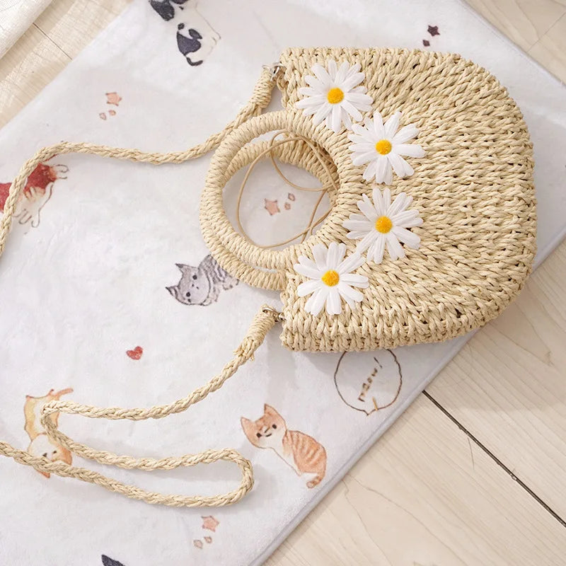 HANDWOVEN HALF-MOON STRAW BASKET BAG