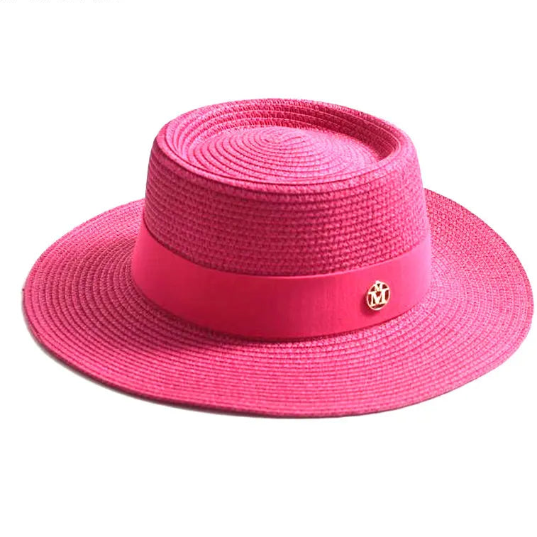 WOMEN’S STRAW SUN HAT WITH FLAT BRIM & RIBBON