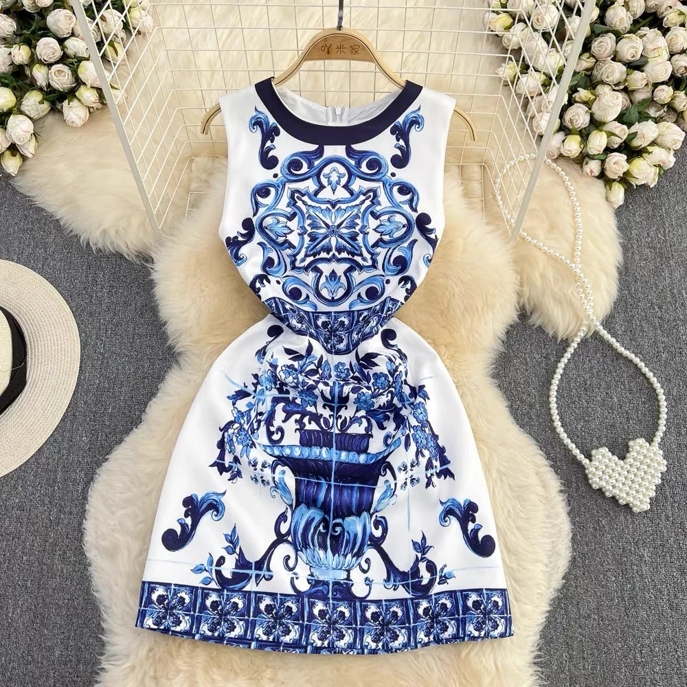 SUMMER SLEEVELESS PORCELAIN MINI DRESS