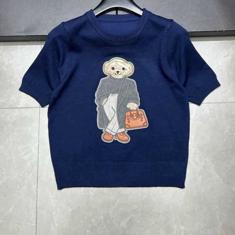 EUROPEAN STYLE LUXURY BEAR KNIT SHORT SLEEVE TOP