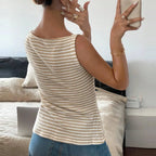 WOMEN'S STRIPED BUTTON DOWN SLEEVELESS CARDIGAN SOLELII