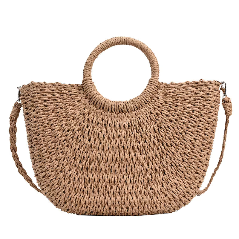 WOVEN STRAW BUCKET STRING BAG SOLELII