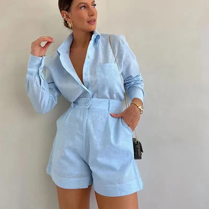 CASUAL TWEEDELIGE SHORTS EN SHIRT SET 