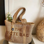 WOVEN STRAW LETTER EMBROIDERY TOTE SOLELII