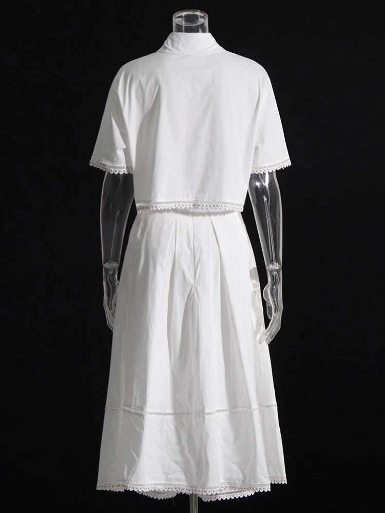 SHORT-SLEEVED SHIRT WITH COLLAR AND HIGH-WAISTED A-LINE SKIRT SET