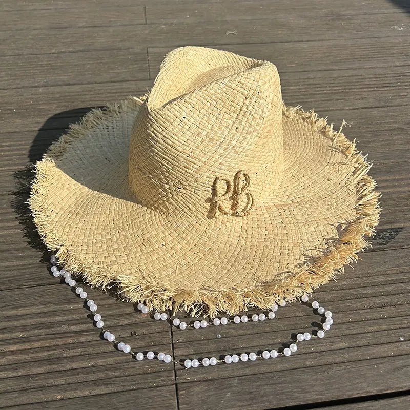 PANAMA HAT WITH PEARLS WIDE BRIM ANTI-UV