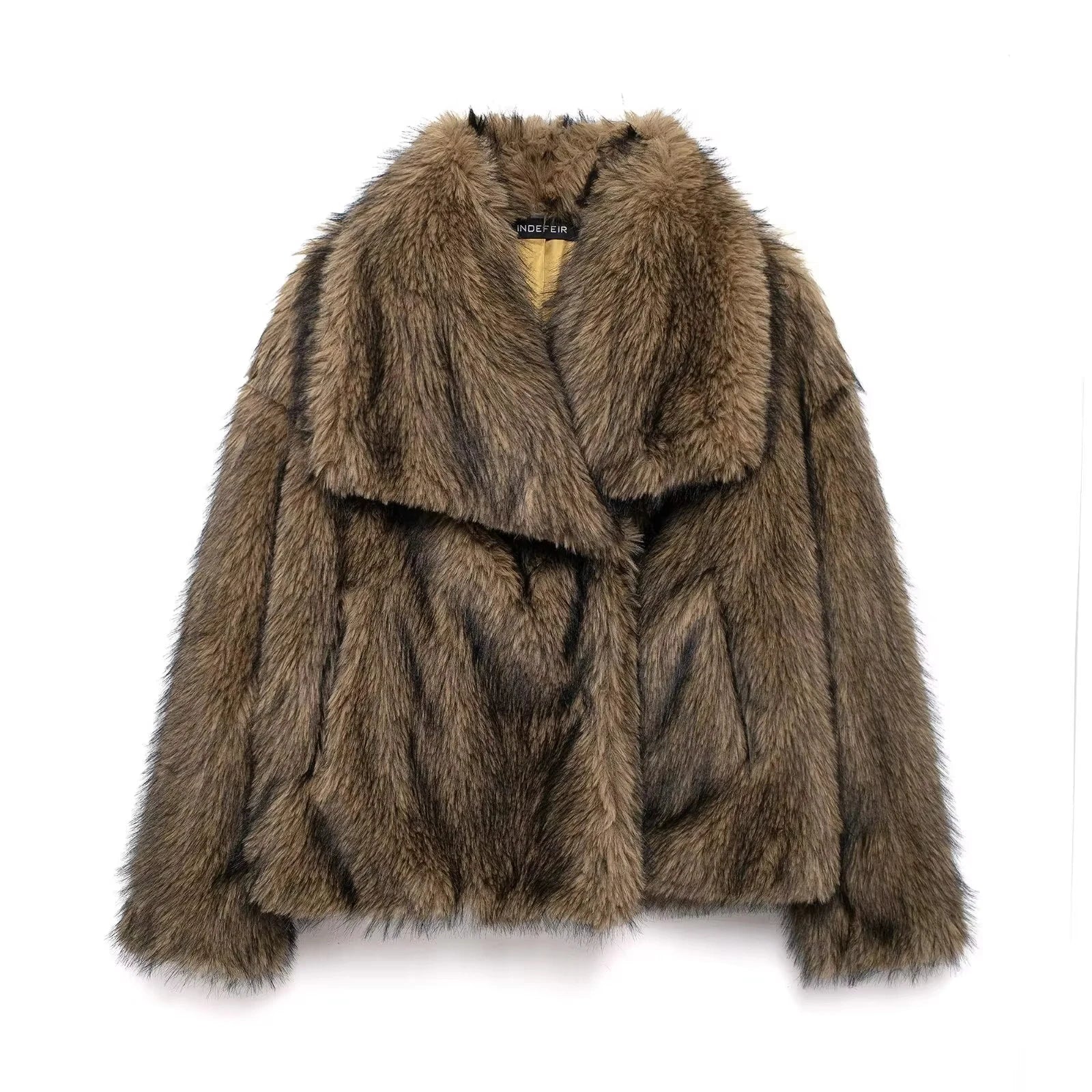 FAUX FUR COAT WITH LAPEL COLLAR
