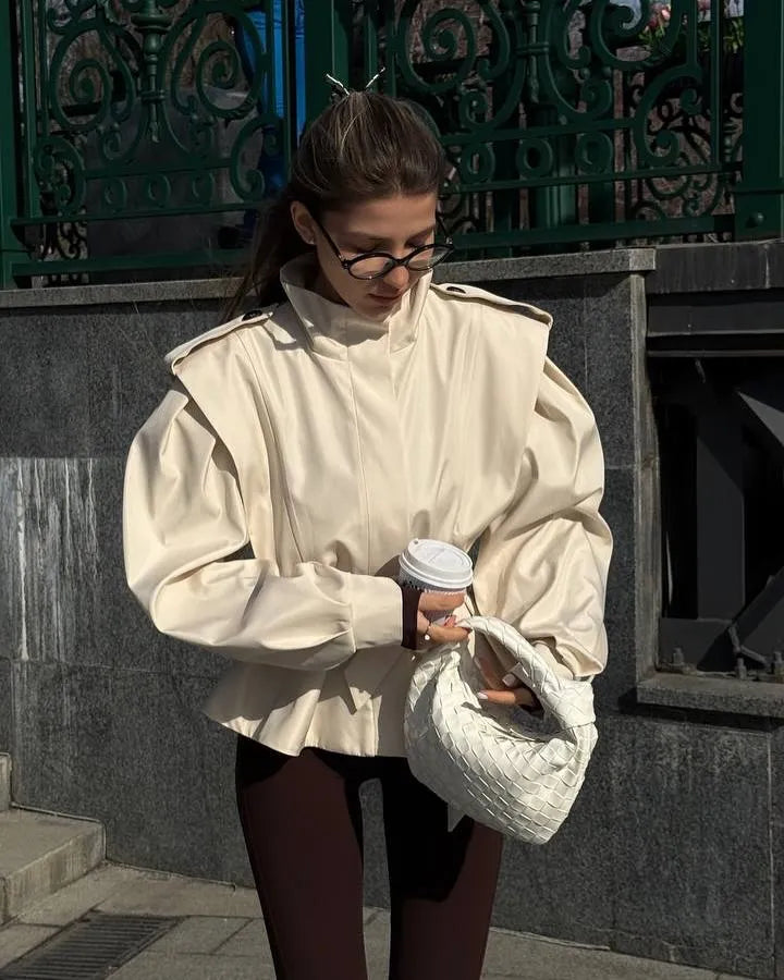 CROPPED APRICOT TRENCH COAT WITH BELT