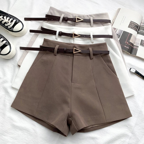 A-LINE HIGH WAIST CASUAL SHORTS WITH BELT