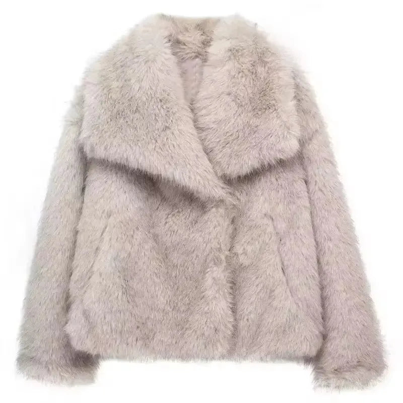 FAUX FUR COAT WITH LAPEL COLLAR