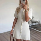 ELEGANT WHITE KNITTED MINI DRESS SOLELII