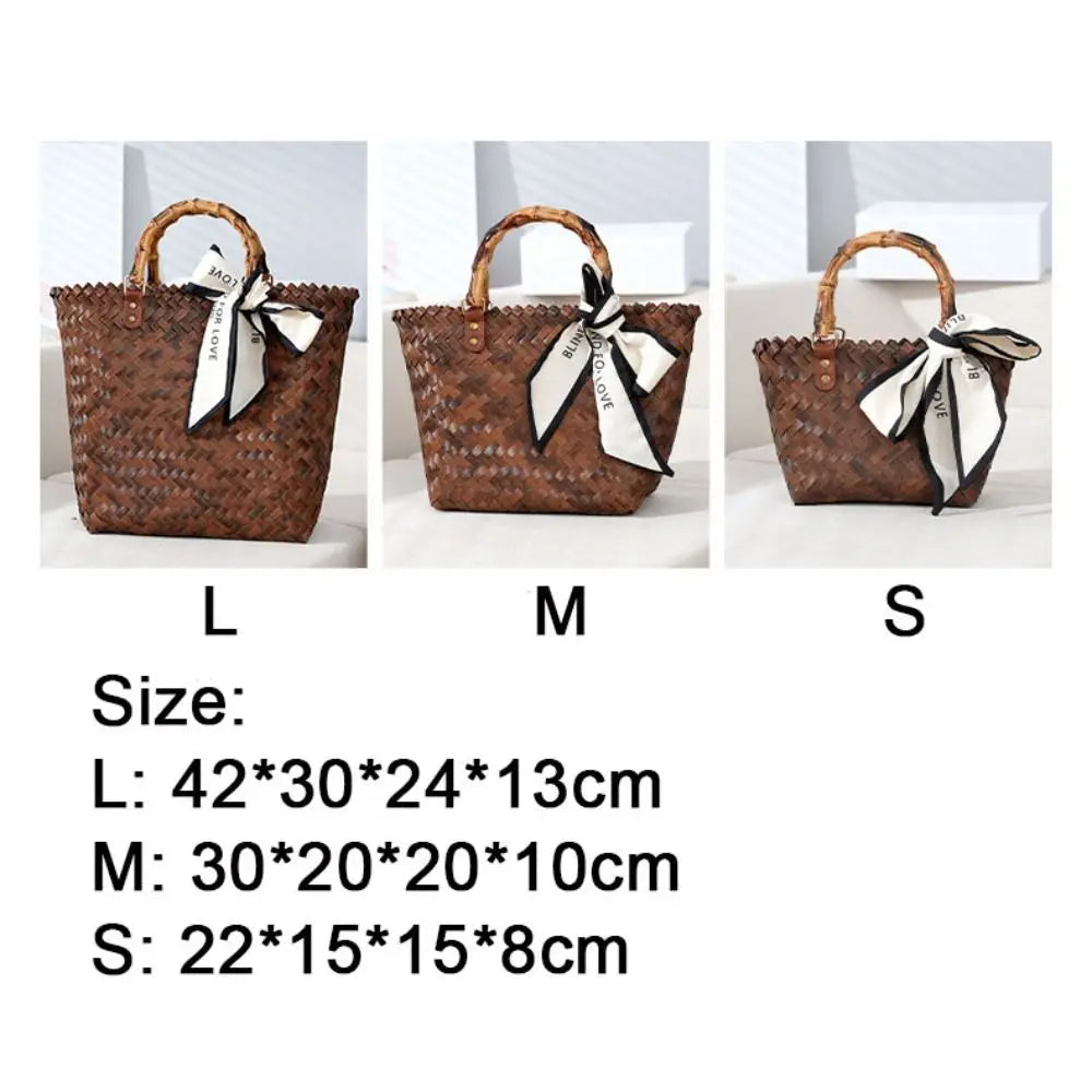 WOVEN BAMBOO-HANDLE CROCHET TOTE