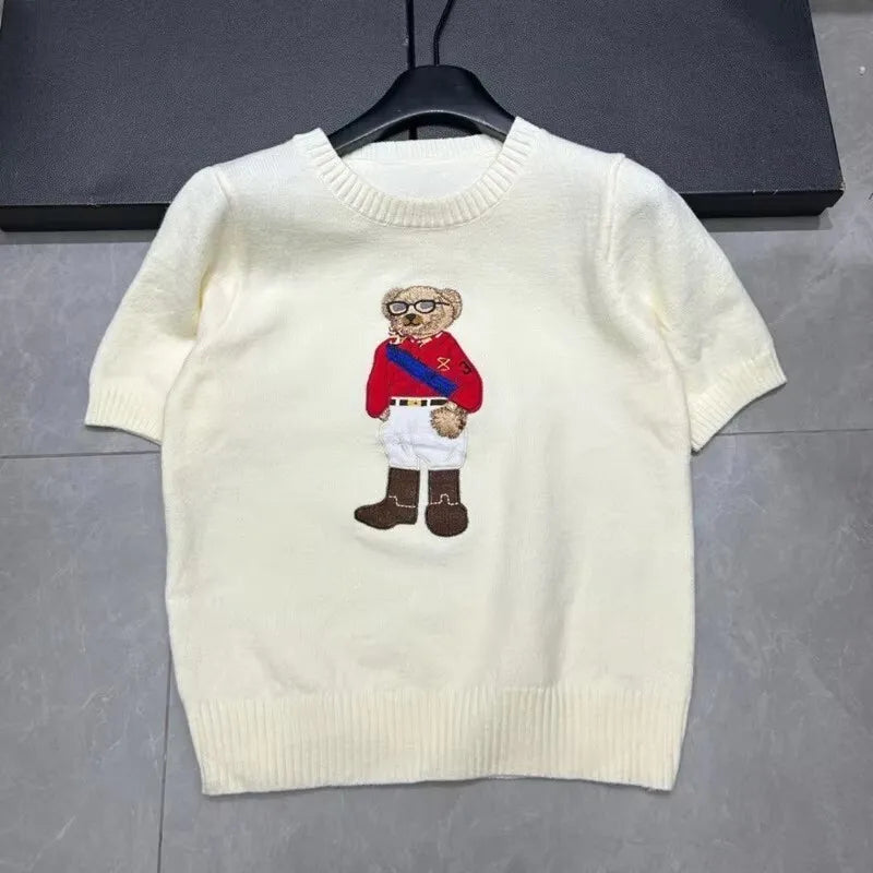 EUROPEAN STYLE LUXURY BEAR KNIT SHORT SLEEVE TOP