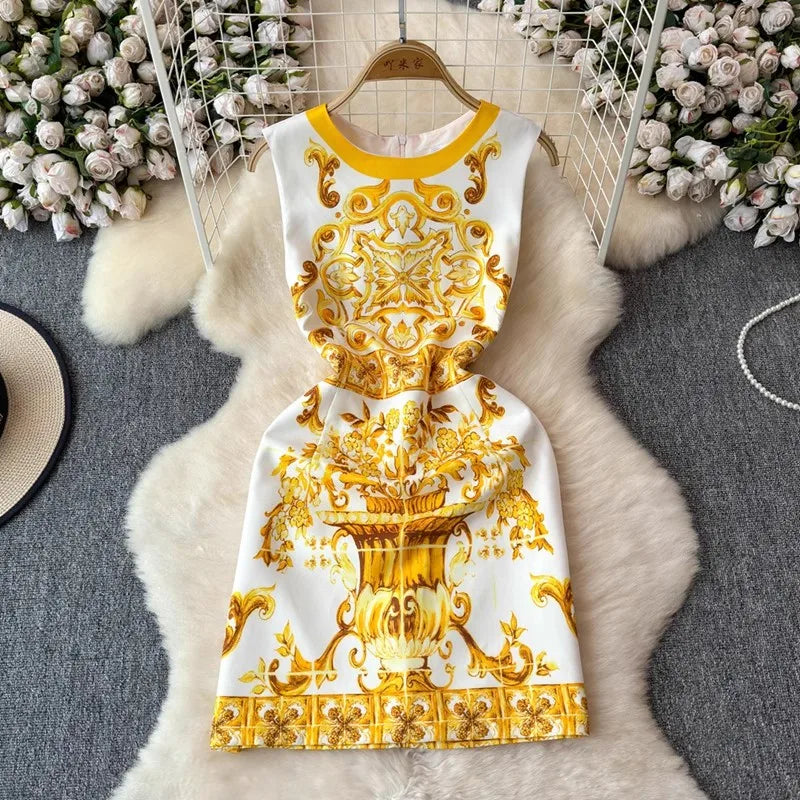 SUMMER SLEEVELESS PORCELAIN MINI DRESS