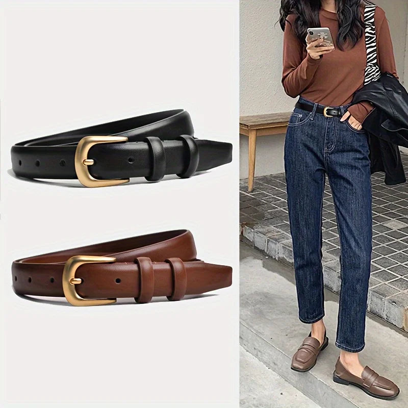 BLACK JEANS BELT WITH DECORATIVE BUCKLE