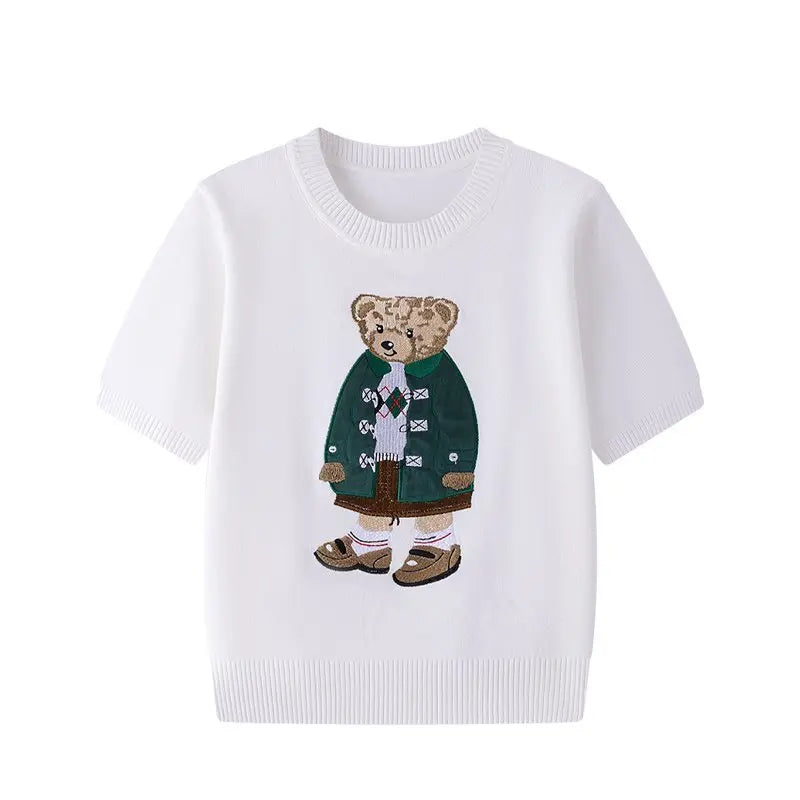 EUROPEAN STYLE LUXURY BEAR KNIT SHORT SLEEVE TOP