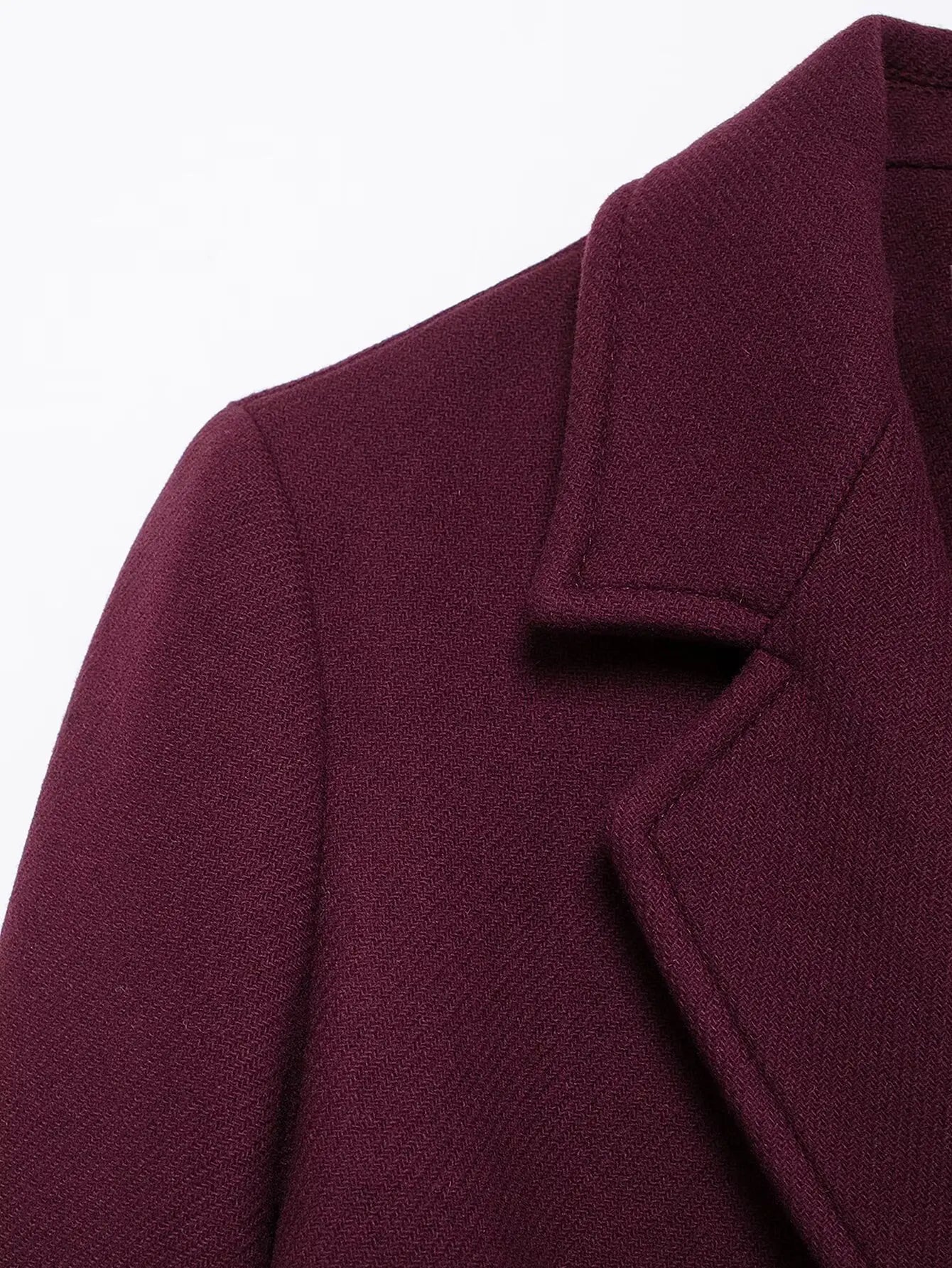 LONG BURGUNDY DOUBLE-BREASTED WOOL COAT