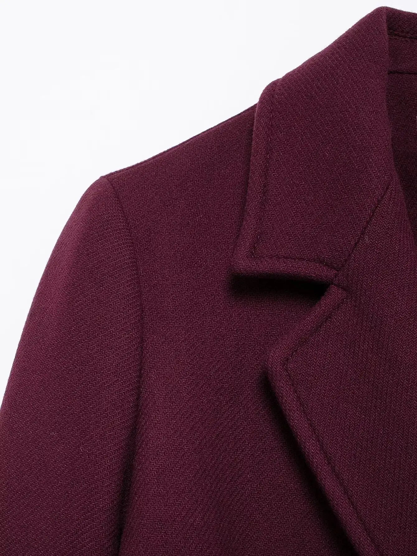LONG BURGUNDY DOUBLE-BREASTED WOOL COAT SOLELII