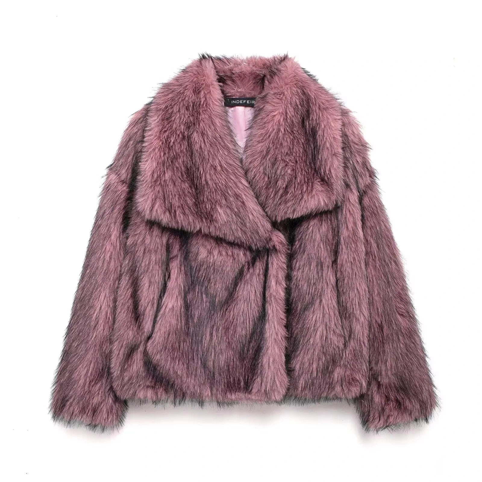 FAUX FUR COAT WITH LAPEL COLLAR