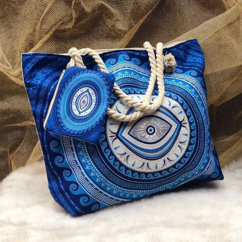 LARGE POLYESTER GREEK EYE BEACH BAG