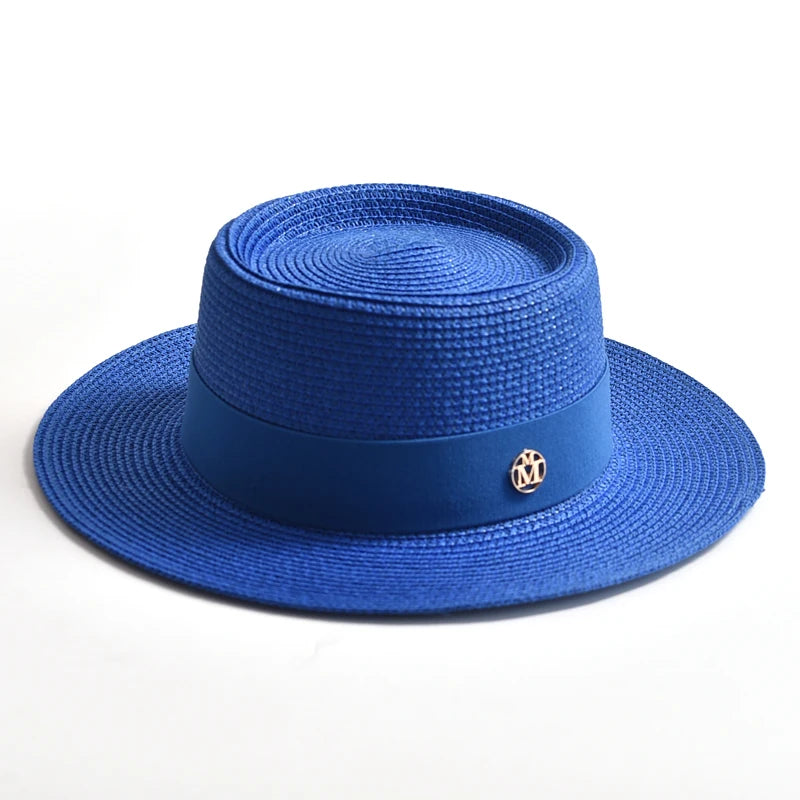 WOMEN’S STRAW SUN HAT WITH FLAT BRIM & RIBBON